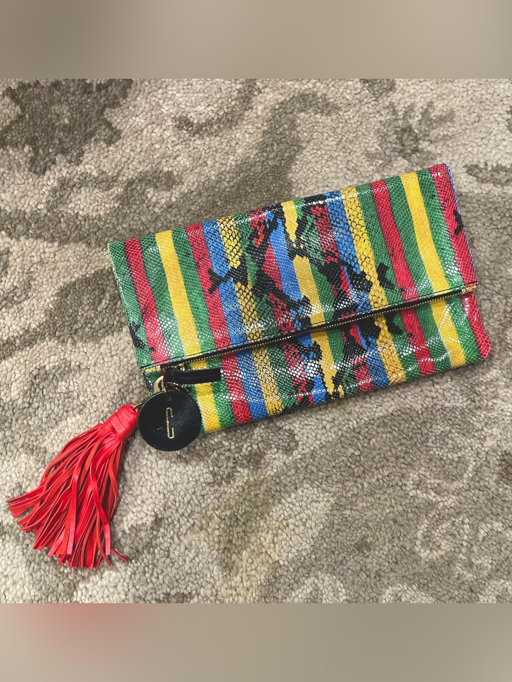 Clare V. | NEW! Snake Embossed Rainbow Fold Over Clutch